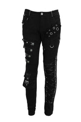 Black Punk Heavy Metal Lace Up With Loops Mens Pants